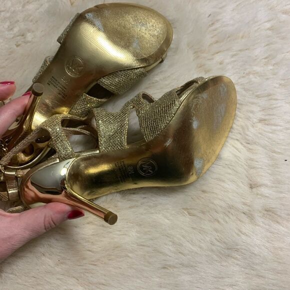 Michael Kors  Yvonne Gold glittered strappy heels size 8 - Picture 8 of 9